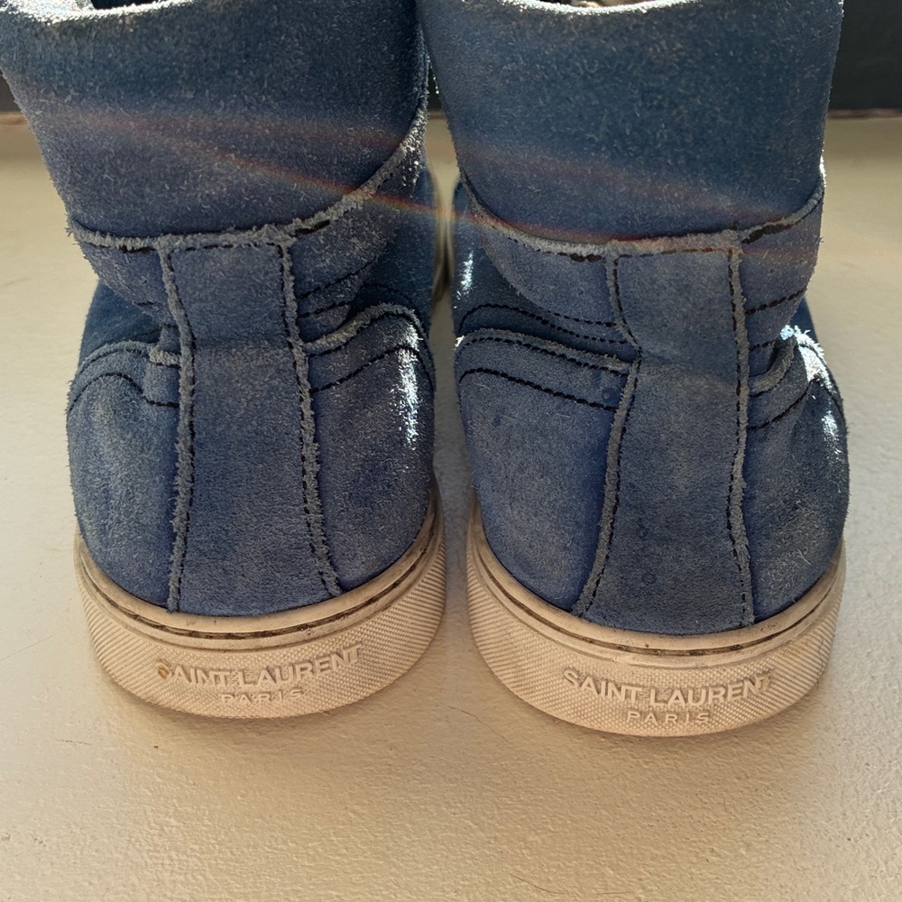 Saint Laurent Joe Distressed Blue Suede High-Top Sneakers - Picture 5 of 10